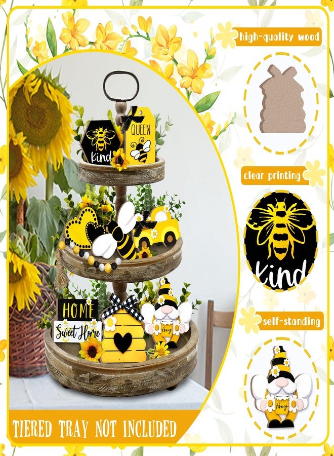 Guoofu Bee Tiered Tray Decor, Spring Summer Farmhouse Tiered Tray Decorations, Decorative Bumble Bee Gnome Hive Honey Truck Wooden Signs, Rustic Home Decor for Table Shelf Mantel Office Holiday Party - Image 2